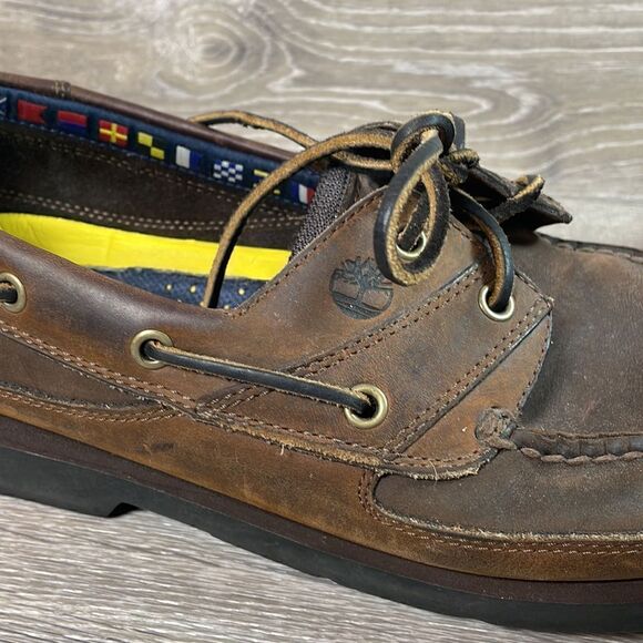 Timberland Brown Leather Mens Size 12M 2-Eye Lace Up Moccasin Boat Shoe 71024 - Picture 11 of 12